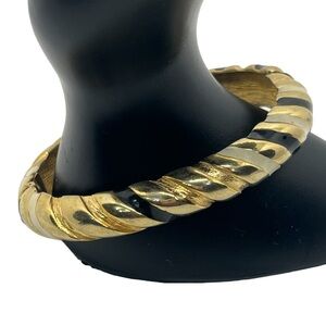 Gay Boyer gold tone black & white enamel stripe clamper bracelet vintage
